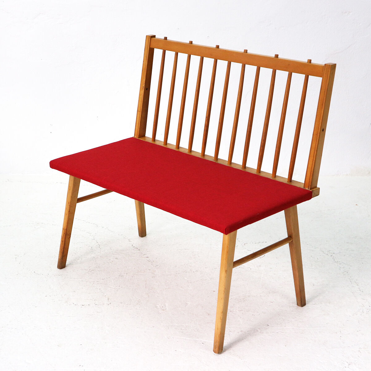 Reupholstered beechwood bench, 1950s