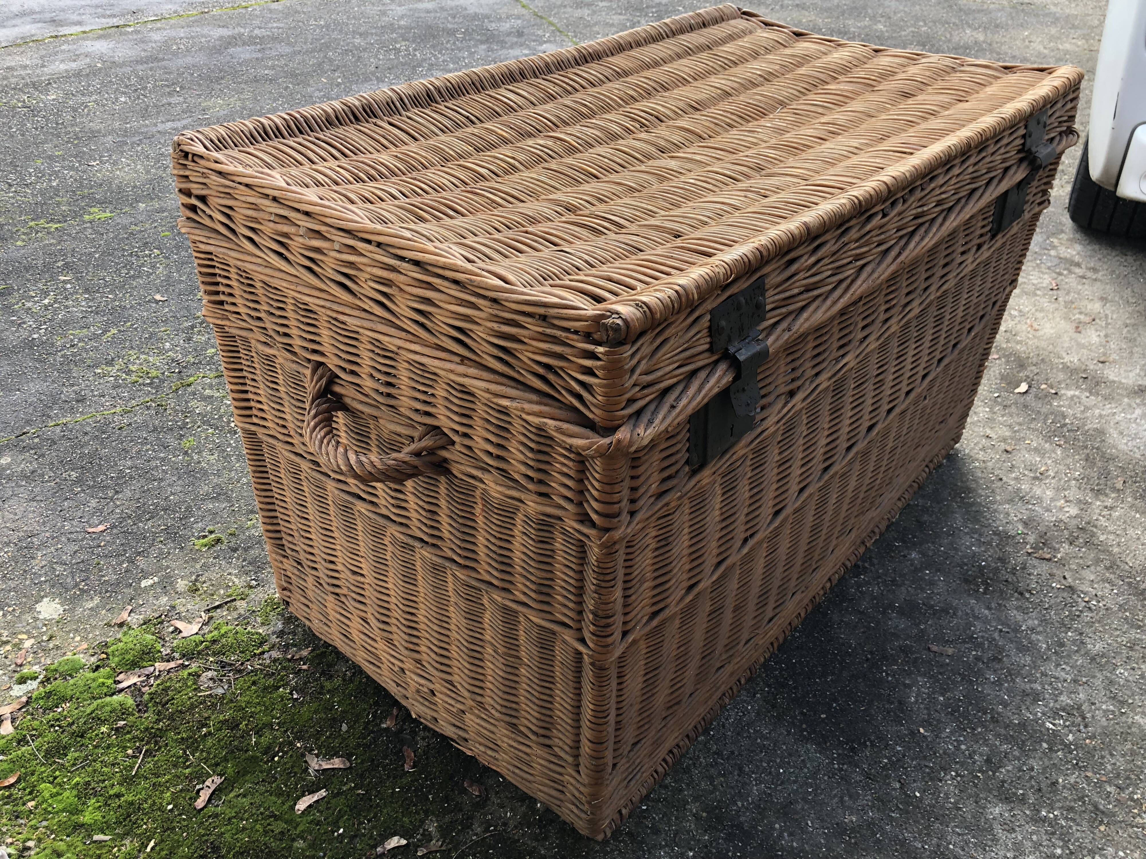 Old braided wicker trunk