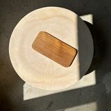 Trio of rounded rectangular trays or cups in monoxyl teak L:35