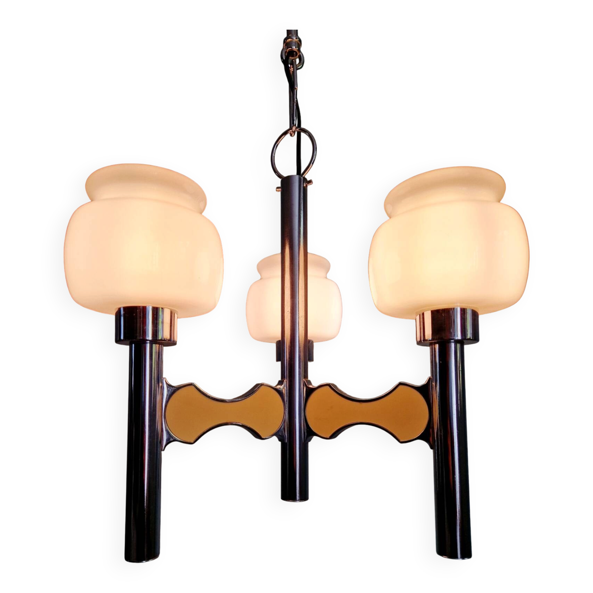 Lustre Space Age in chrome metal and opaline, G. Sciolari, 1970