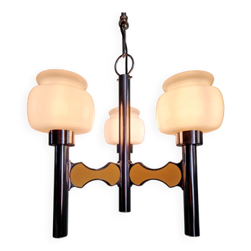 Lustre Space Age en métal chromé et opaline, G. Sciolari, 1970