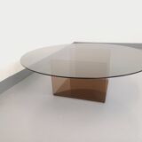 Vintage round glass and plexiglass coffee table, Space Age style, 70s