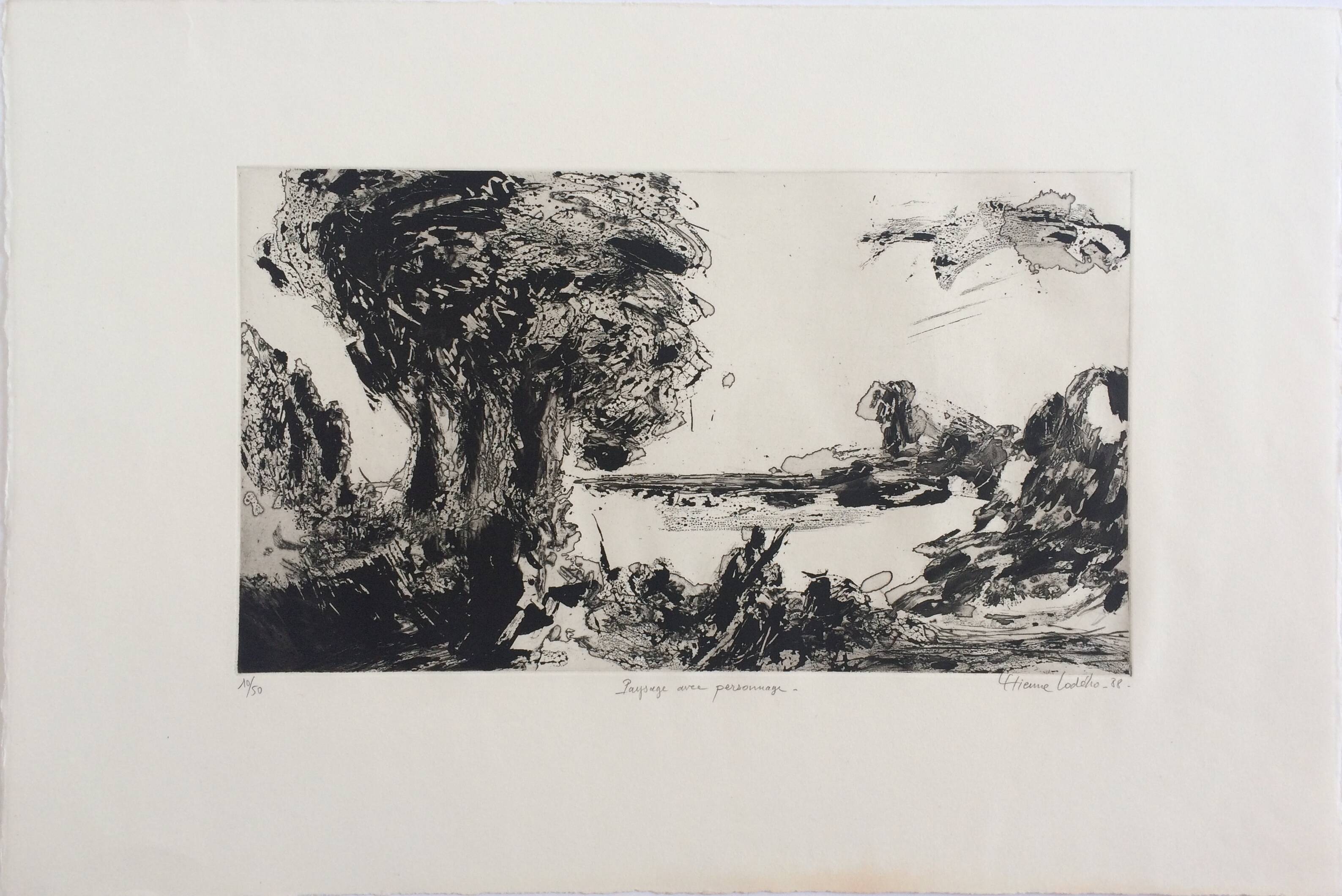 Etienne LODÉHO, Landscape with figure, 1988. Aquatint signed in pencil