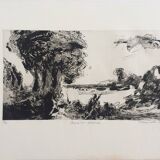 Etienne LODÉHO, Landscape with figure, 1988. Aquatint signed in pencil