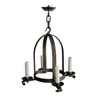Wrought iron hanging chandelier from the 1950s