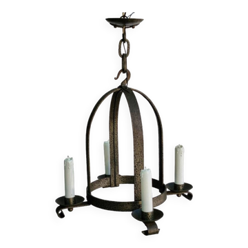 Wrought iron hanging chandelier from the 1950s