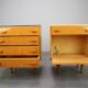 1960s František Mezulaník Mid-Century Maple Nightstands with Black and White Glass