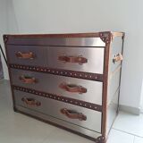 Andrew Martin Howard Vintage Leather and Steel Chest of Drawers