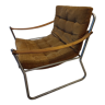 Scandinavian living room armchair in tubular chrome and leather