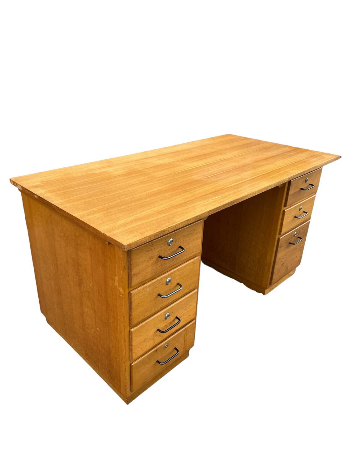 Vintage light oak executive desk