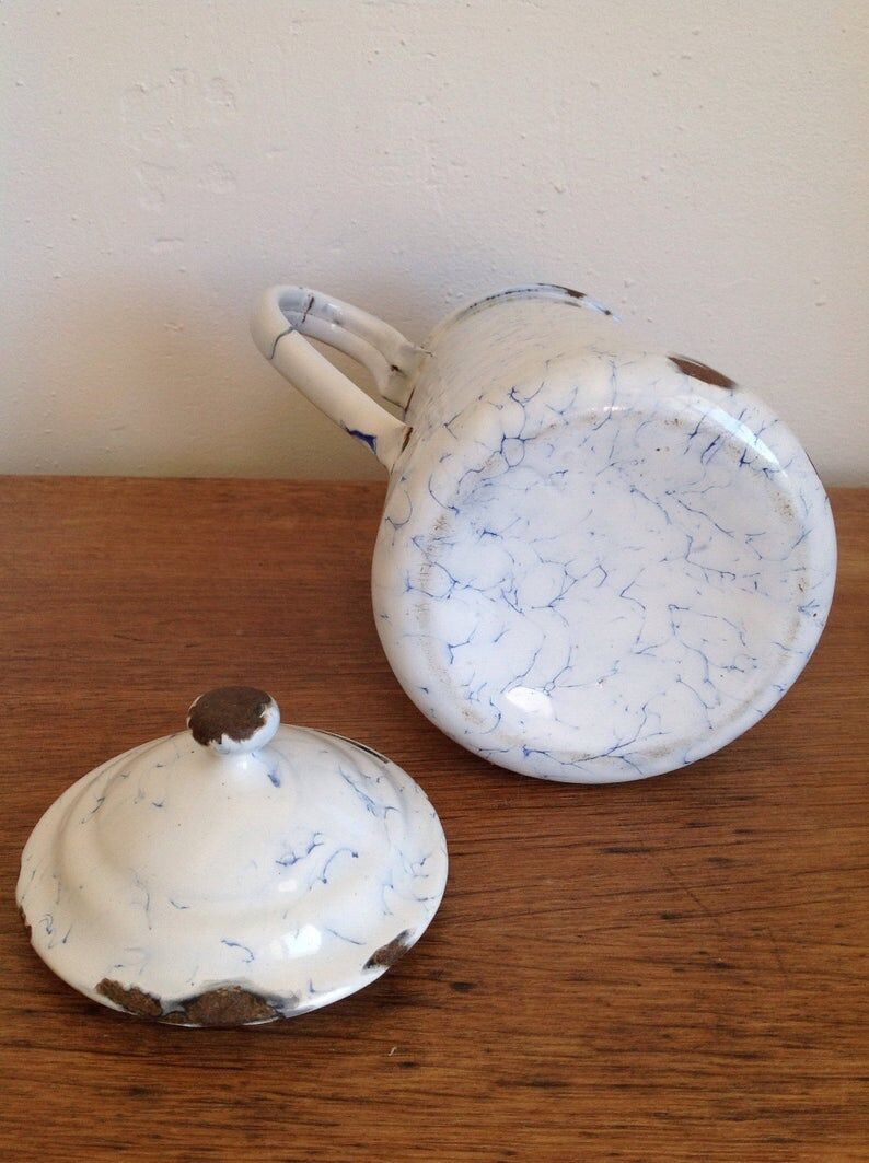 Enamelled tin teapot