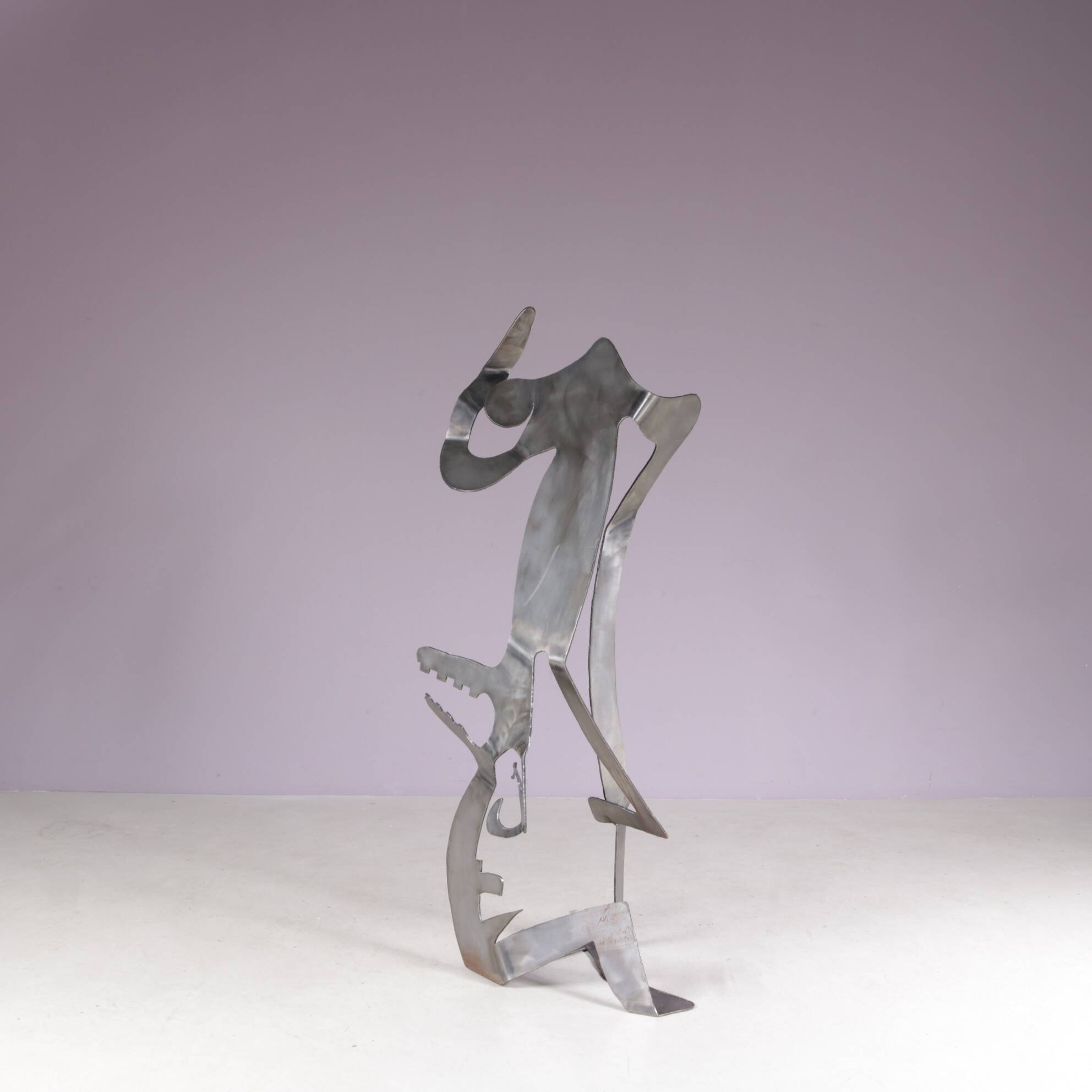 1990s abstract metal sculpture named: mensch mit mensch Guido Hafner German