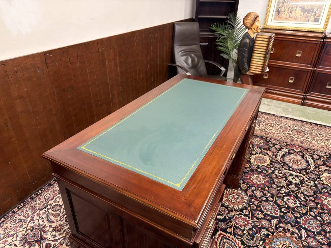 Classic English Desk with Green Leather