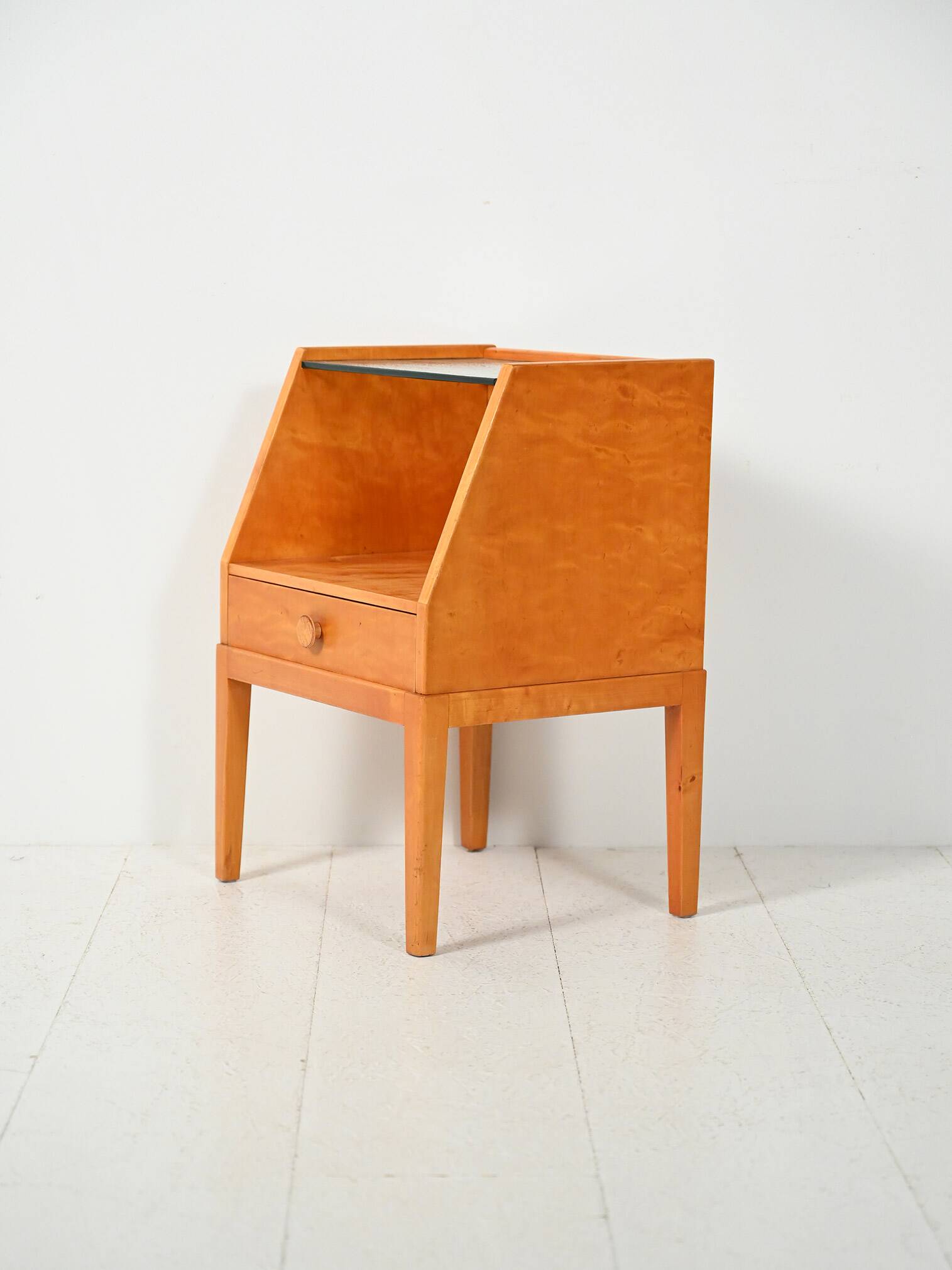 Vintage scandinavian bedside table in birch burl