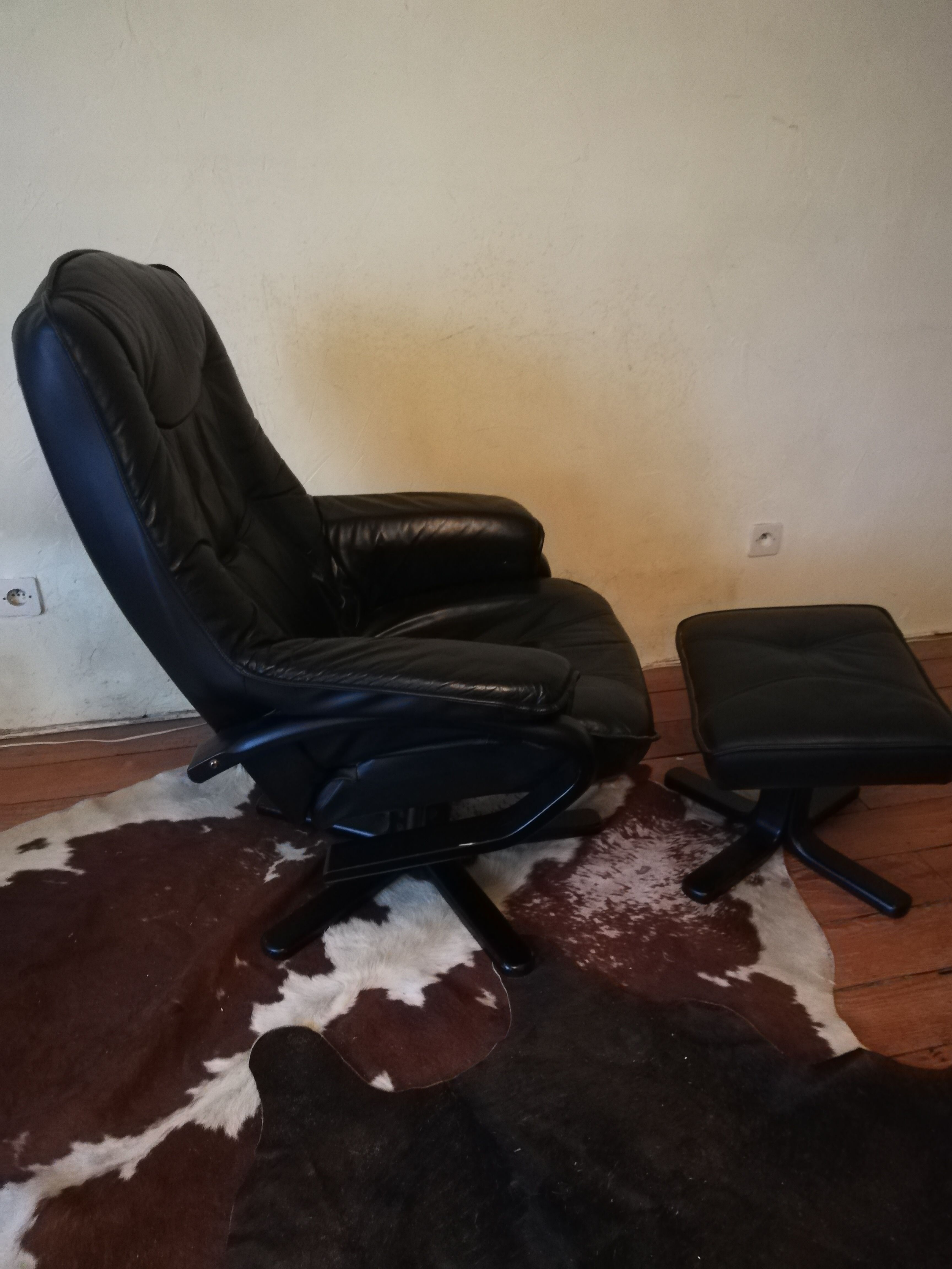 Vintage Danish leather armchair and ottoman