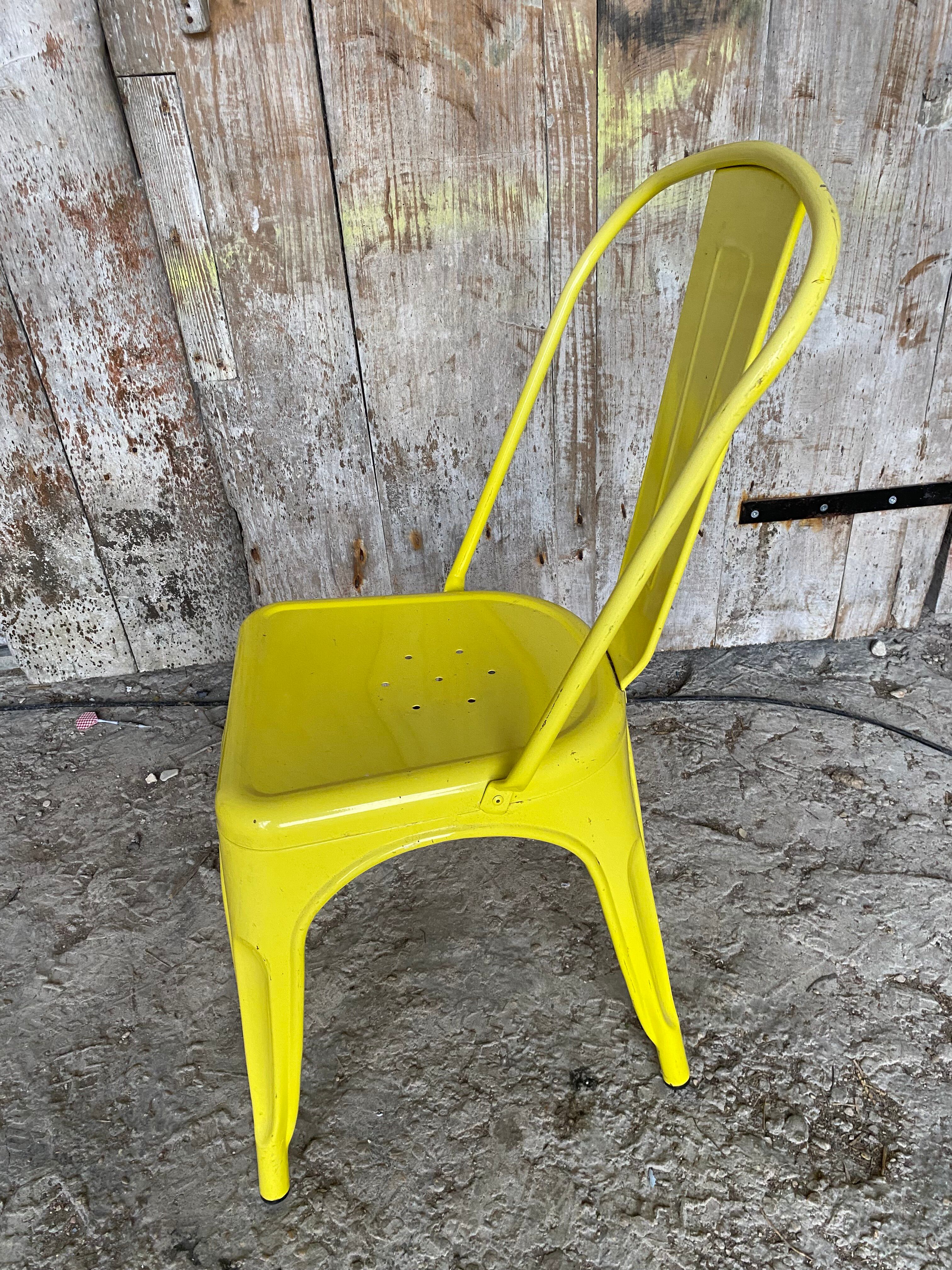 Chaise Industrielle Style TOLIX Metal Jaune Vintage #D709