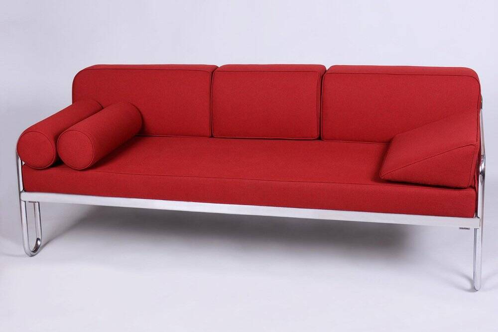 Bauhaus Sofa in Chrome and Upholstery by Hynek Gottwald, Czech, 1930s