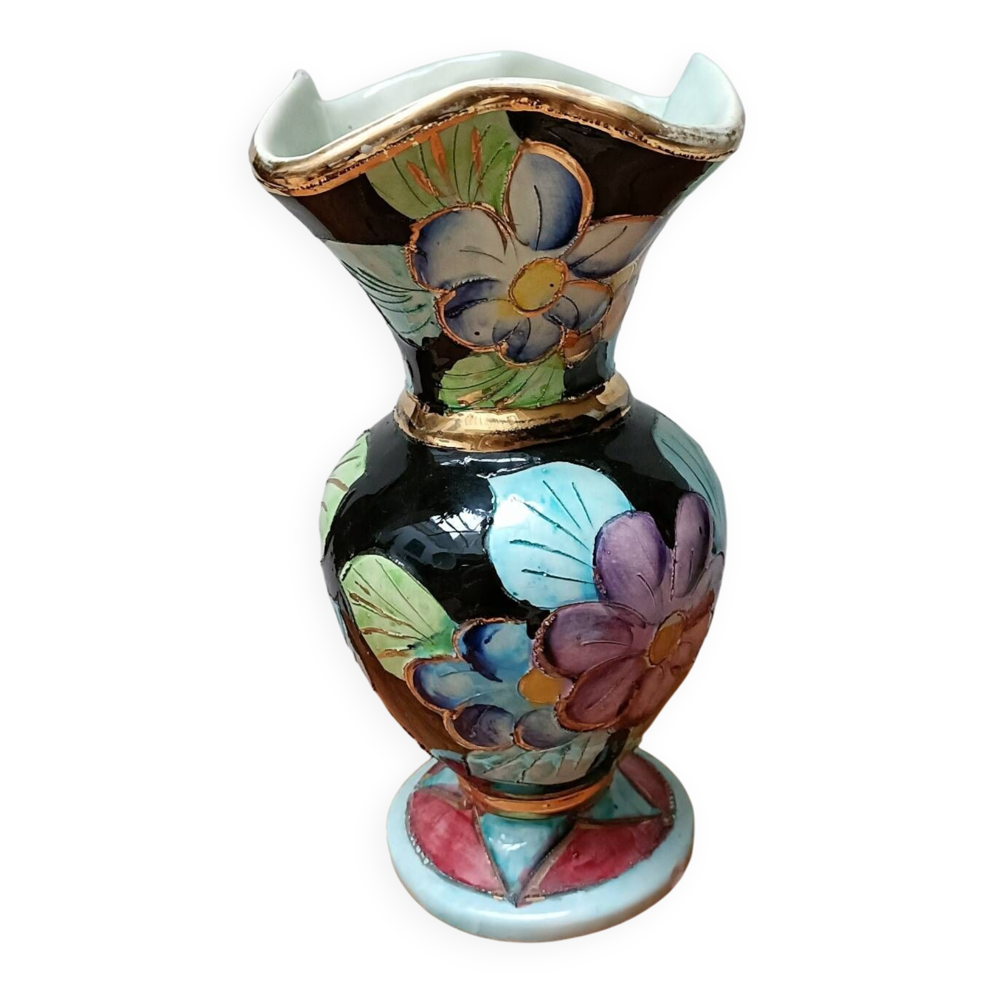 Vallauris vase flowers on black background