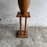 Vase sculptural haut en bois massif, finition brun naturel, objet d'art minimaliste tourné, 73,5 cm