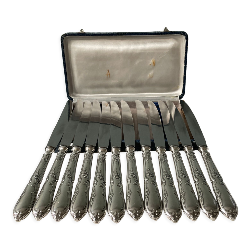 Lot De 12 Couteaux De Table En Métal Argenté - Coffret Marque E B