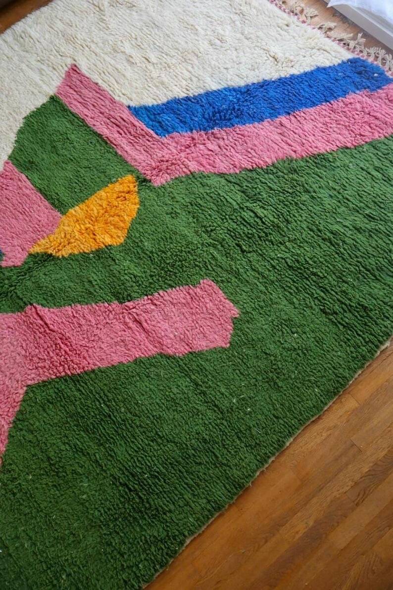 Handmade natural wool Berber rug with colourful patterns, size 1.5/2.5m.