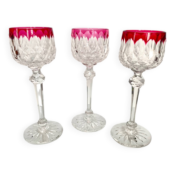 3 Verres à Vin en Cristal de baccarat - Modèle Juvisy Rouge