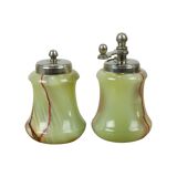 Vintage Salt and Pepper Set Green Onyx Marble Pepper Mill
