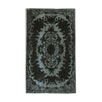 Tapis noir turc vintage noué à la main des années 1980 157 cm x 269 cm