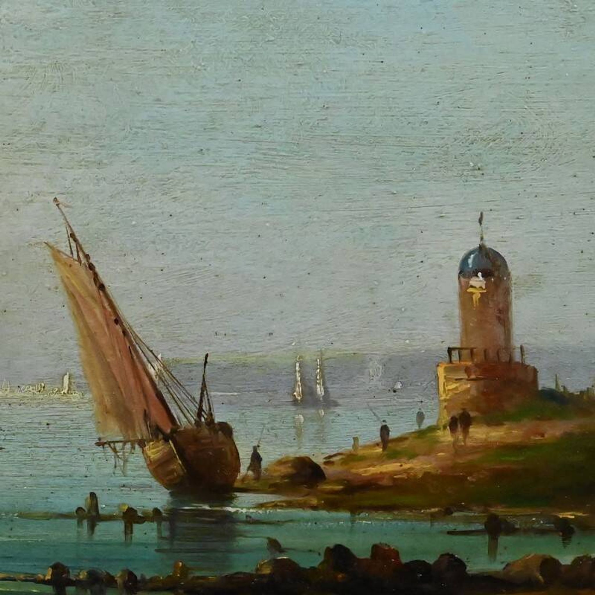 Tableau "Sailboats on the Mediterranean", oil on panel, French school of the 19th century.