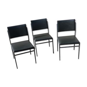 Set de 3 chaises vintage métal et skai gris foncé