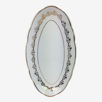 Old oval ravier of white and gold color made in france sarreguemines
