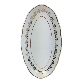 Old oval ravier of white and gold color made in france sarreguemines