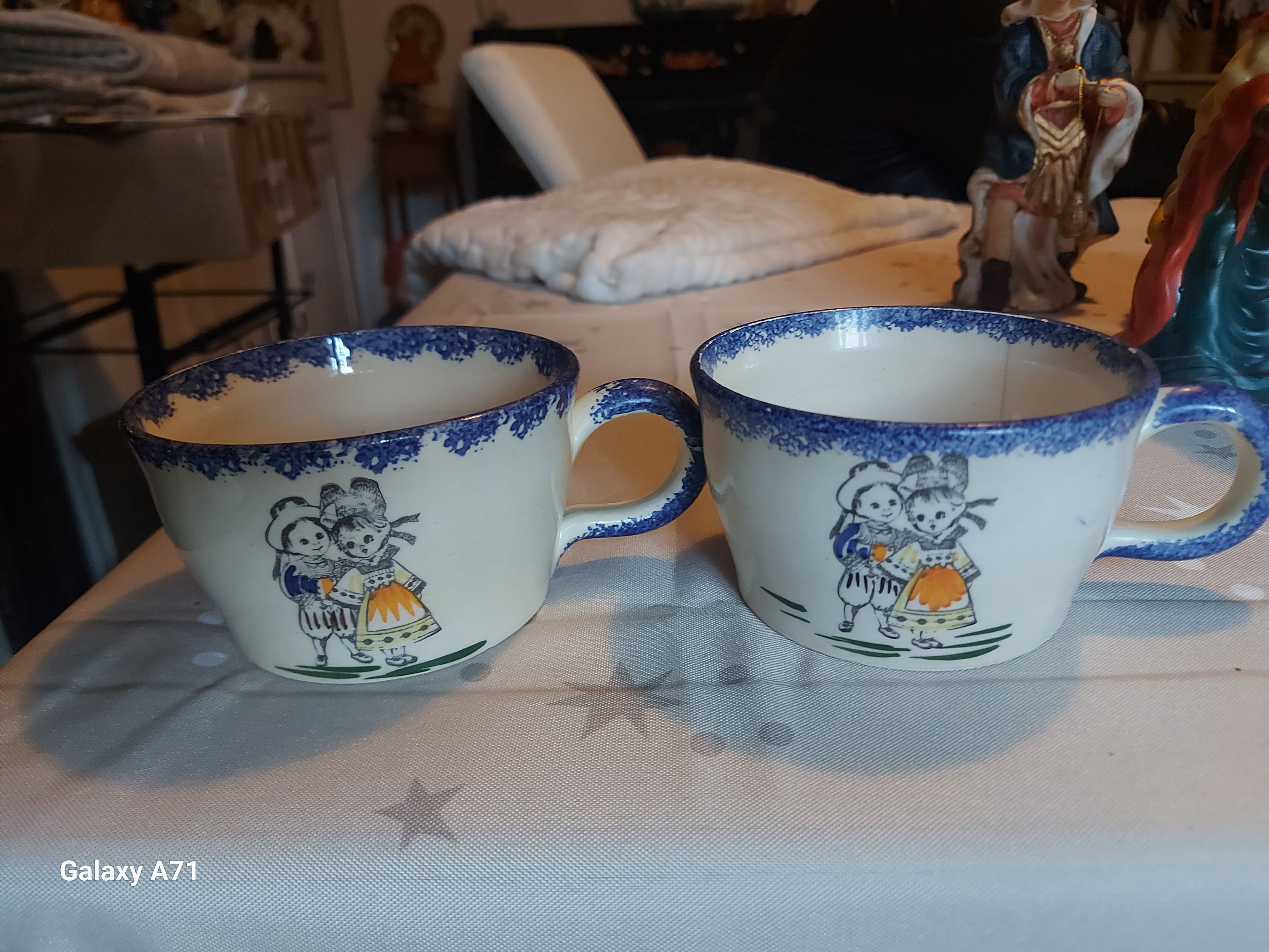 Antique duo cups Quimper signed CB