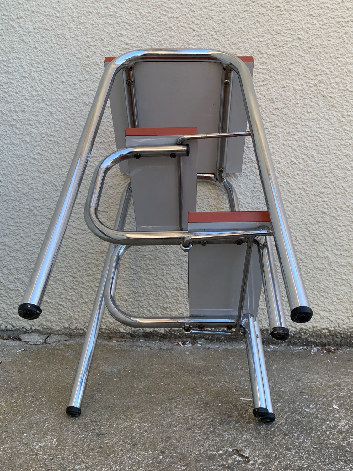 Red Formica stepladder stool 1970