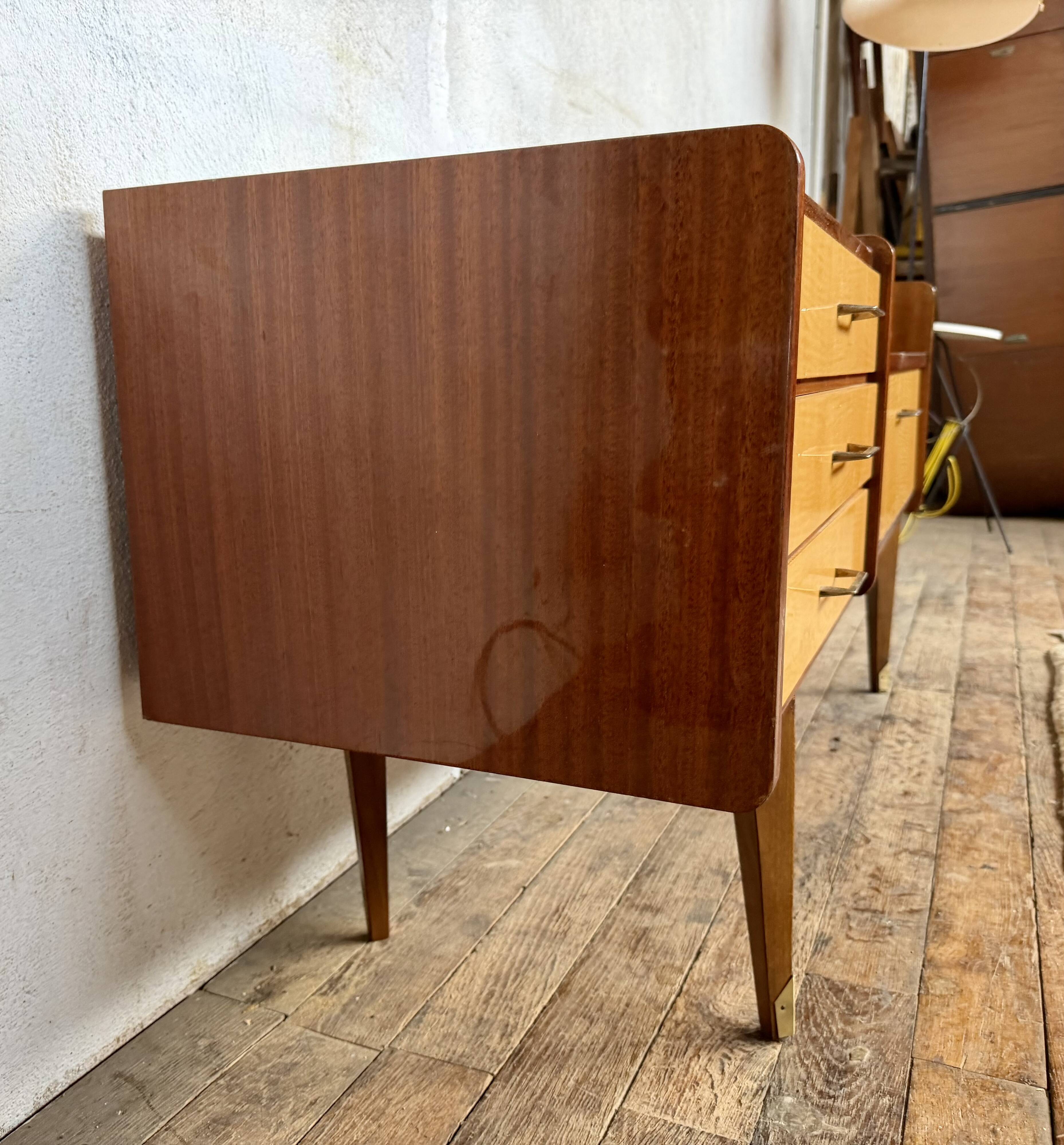 Enfilade vintage bicolore – Plateau en verre – Design rétro chic