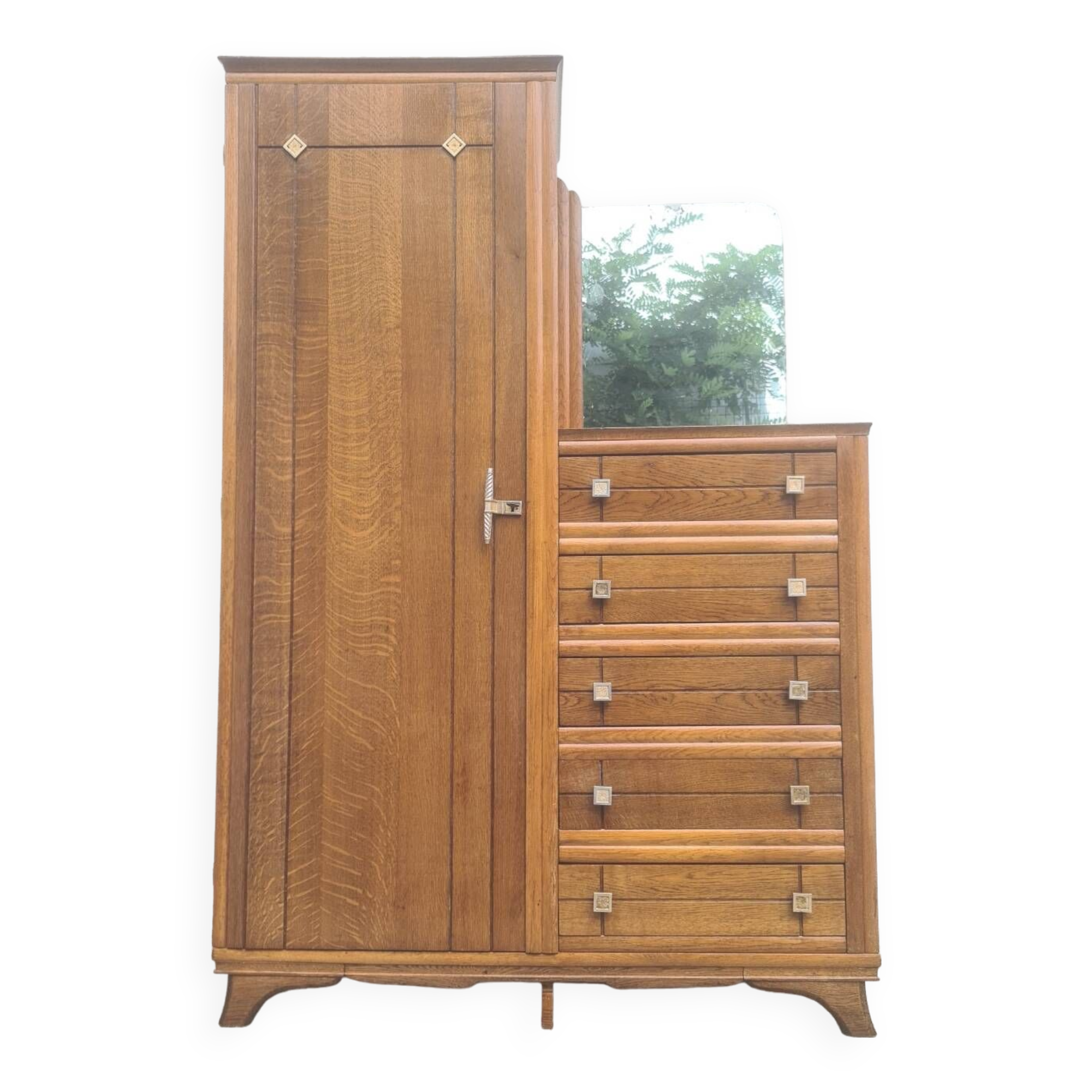 Asymmetrical storage unit Dresser wardrobe with vintage mirror 1950