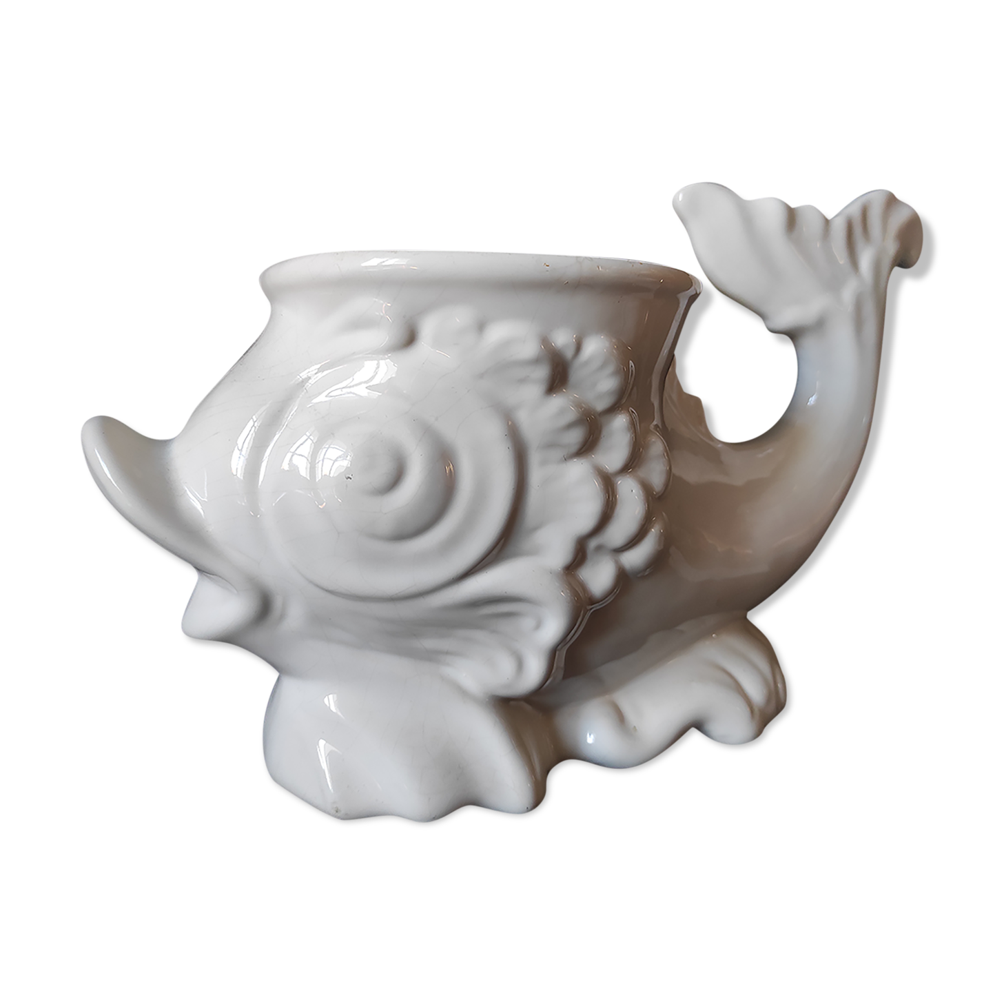 Faience white fish / centerpiece /pot cache/ carp