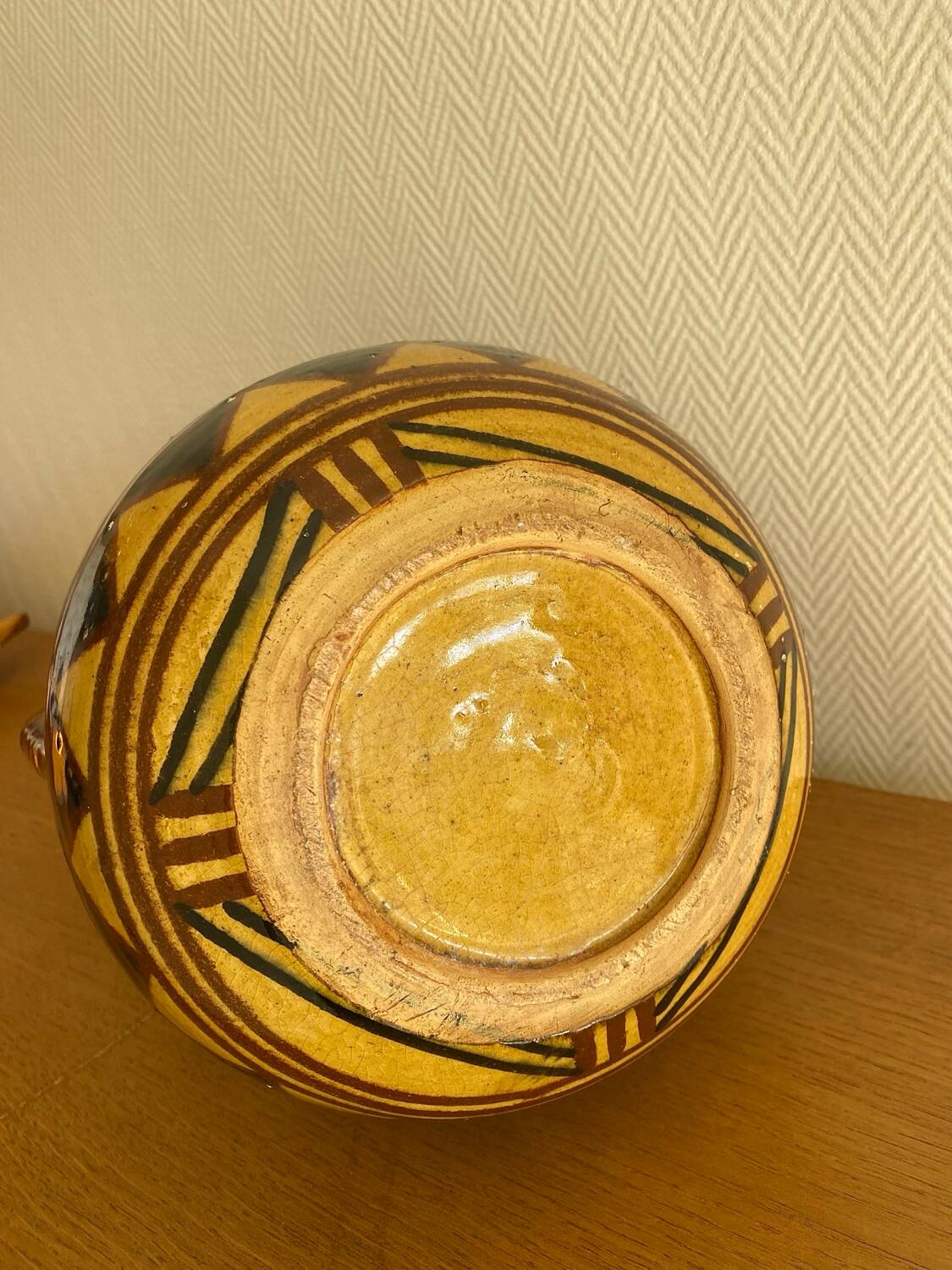 Large vintage ethnic vase with tribal decor