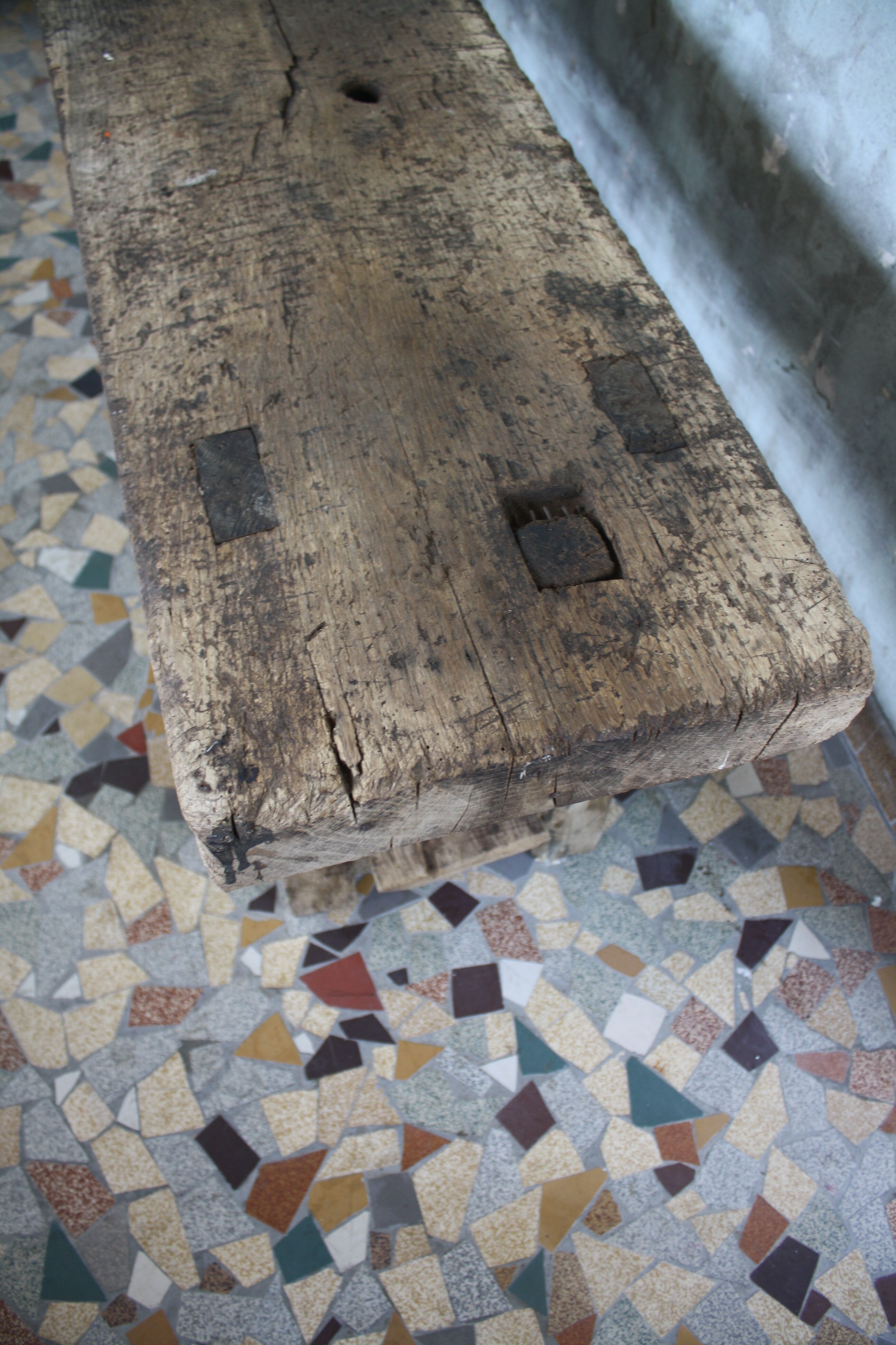 Ancient workbench in raw wood