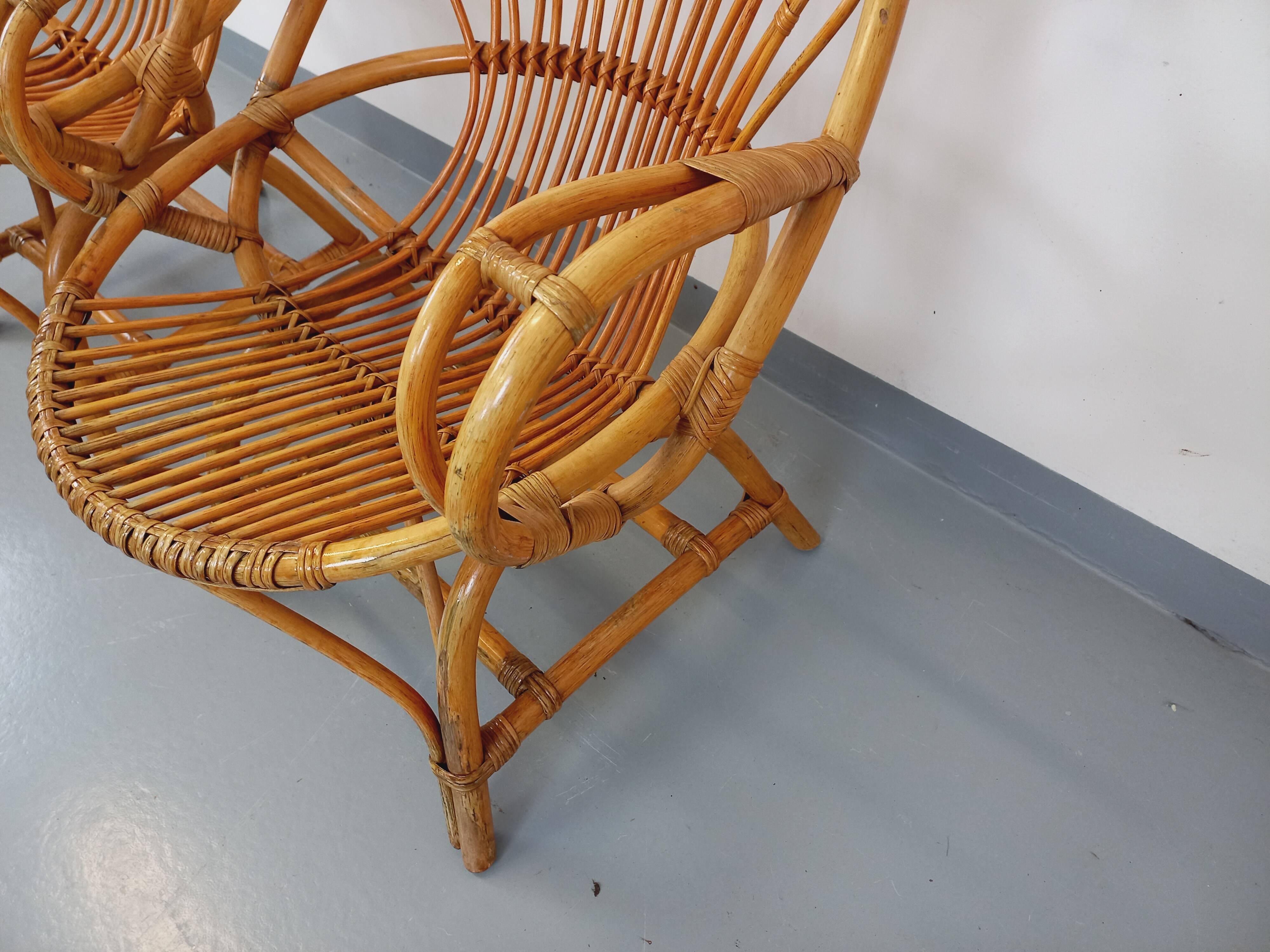 Pair of vintage rattan armchairs from the 60s