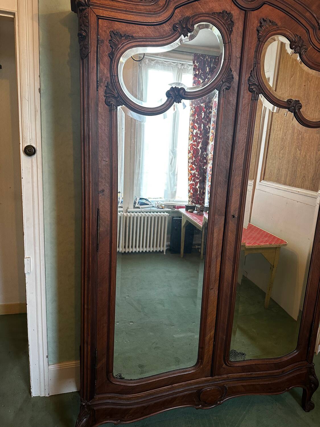 Carved walnut wardrobe – late 19th century Louis XV style