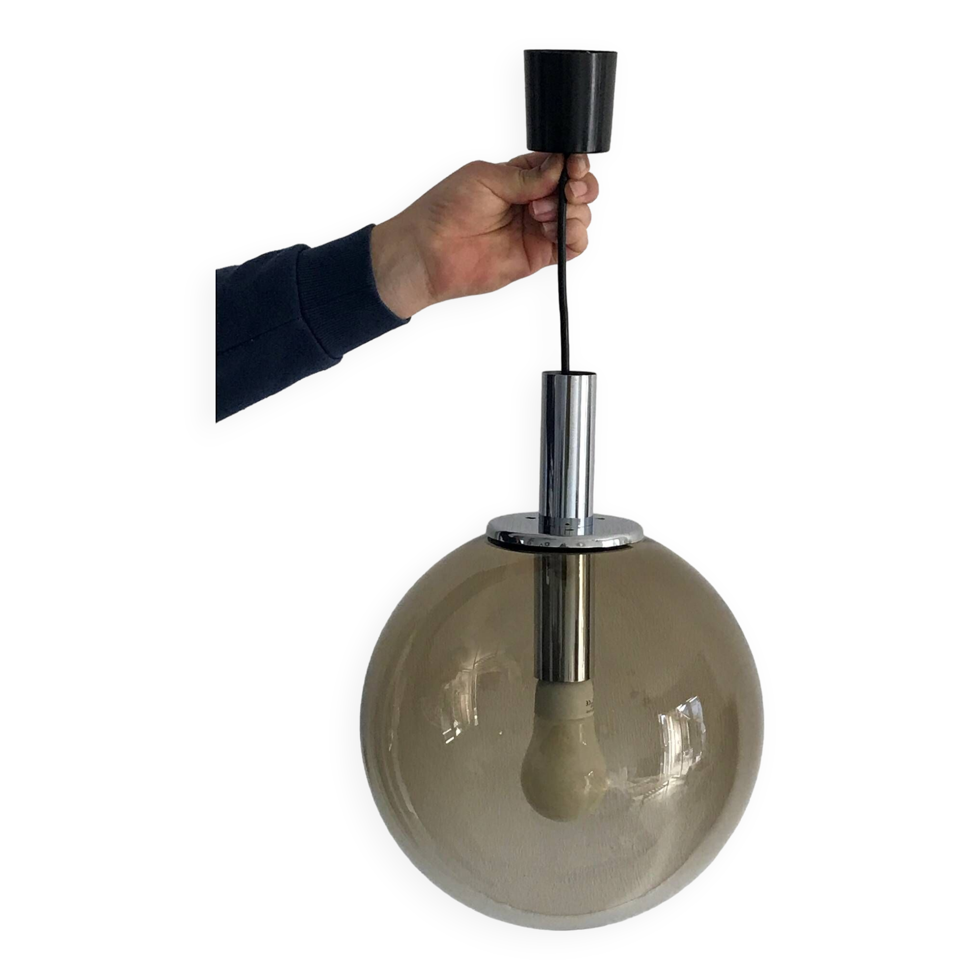 Vintage 70s smoked glass pendant light