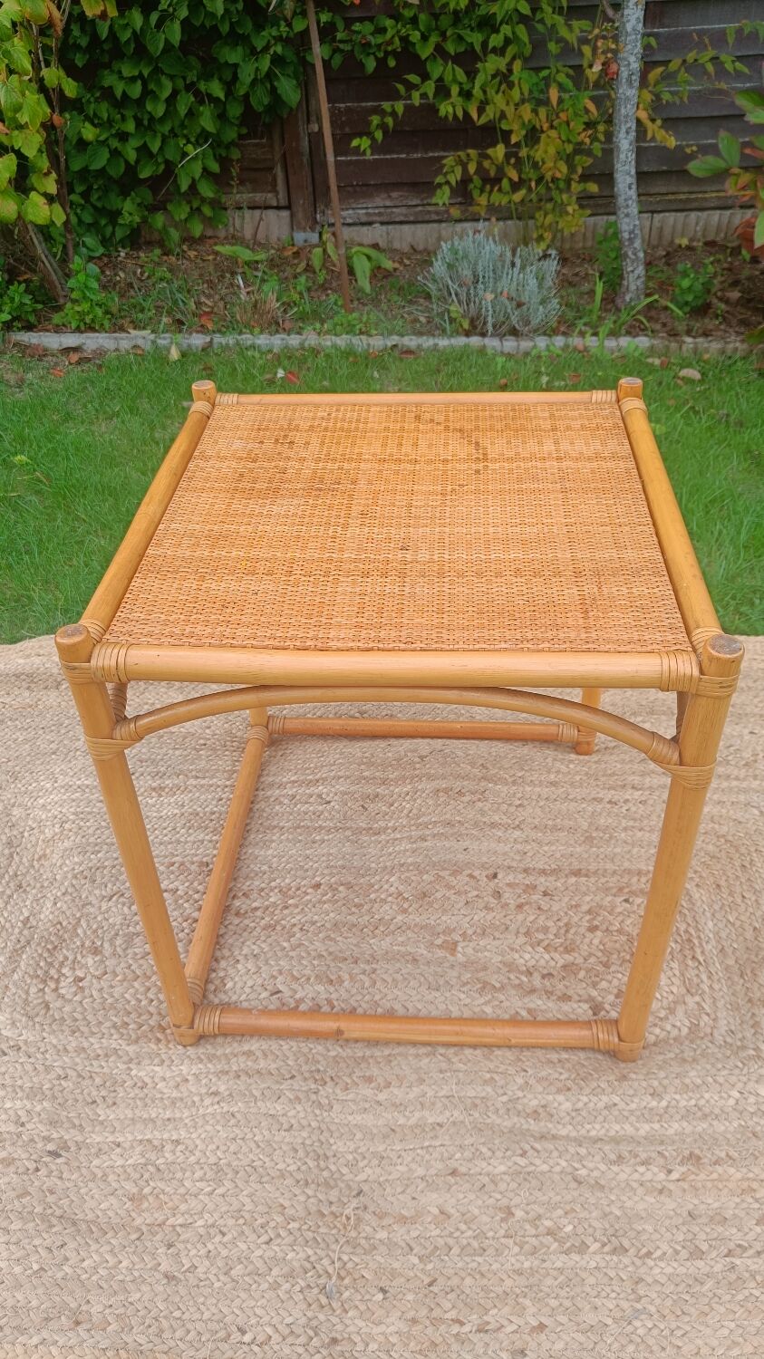 Vintage rattan and wicker coffee table