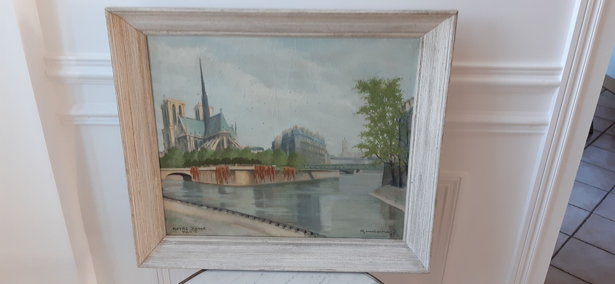 Painting, oil on canvas Paris Notre-Dame 1947 signed Guillemard