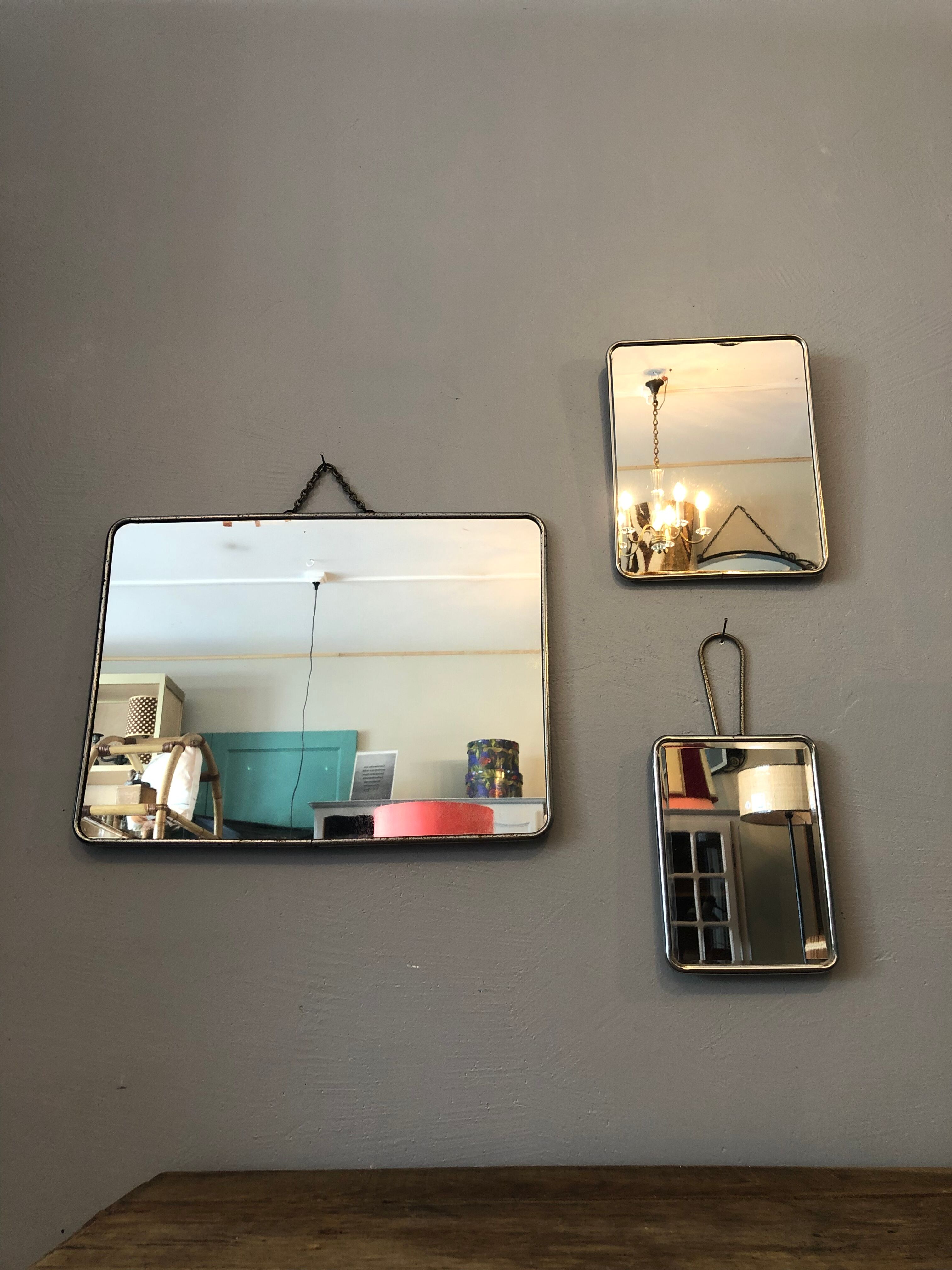 Set of 3 old barber mirrors