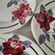 6 Digoin Sarreguemines Sobral plates in raspberry and grey-blue.