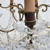 Bronze chandelier with crystal pendants circa 1950, 5 lights, H = 81 cm