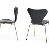4x Arne Jacobsen black leather chairs Fritz Hansen