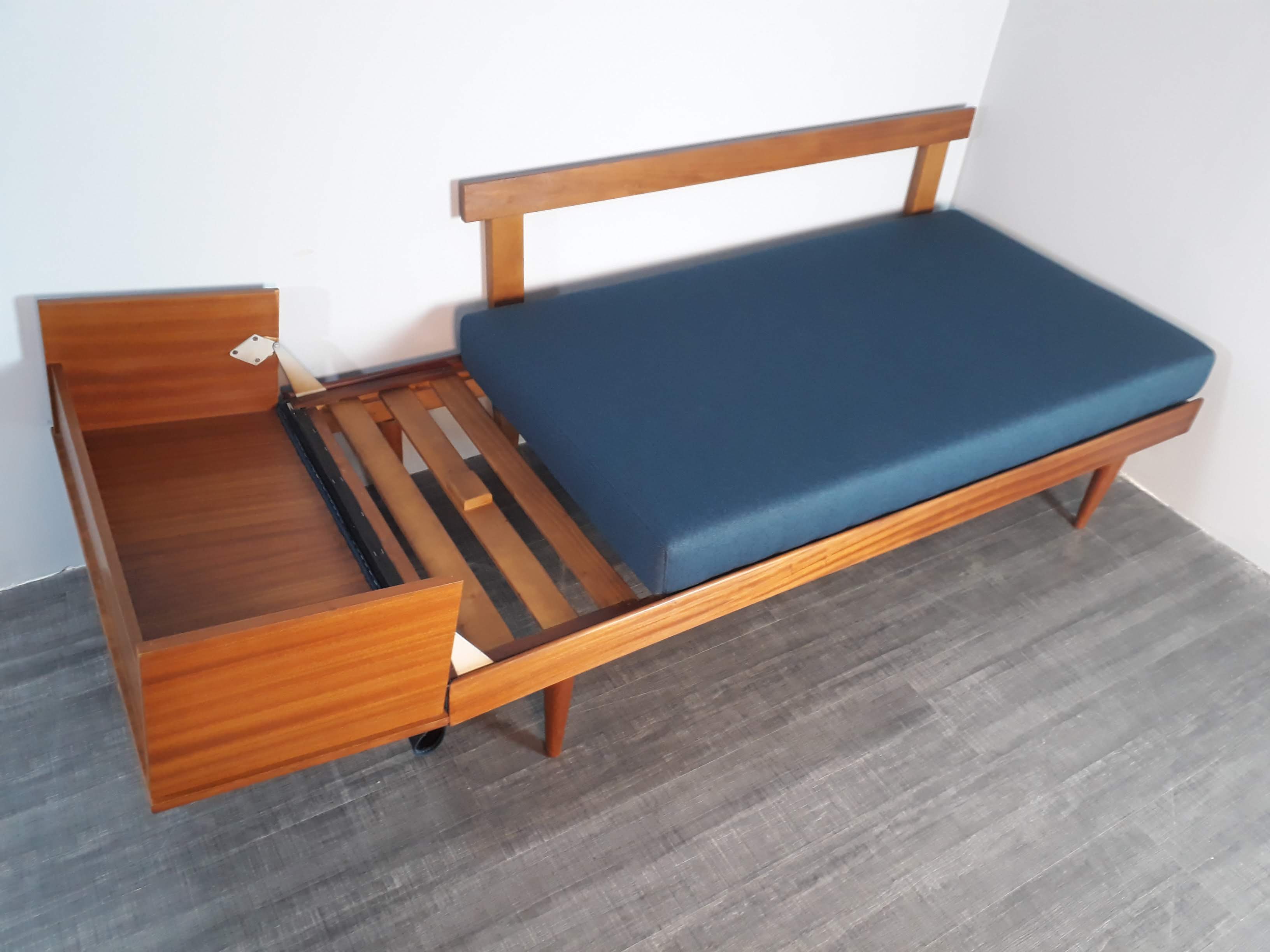 Daybed Teak Sofa and Blue Fabric Design Ingmar Relling, Norwegian 1960