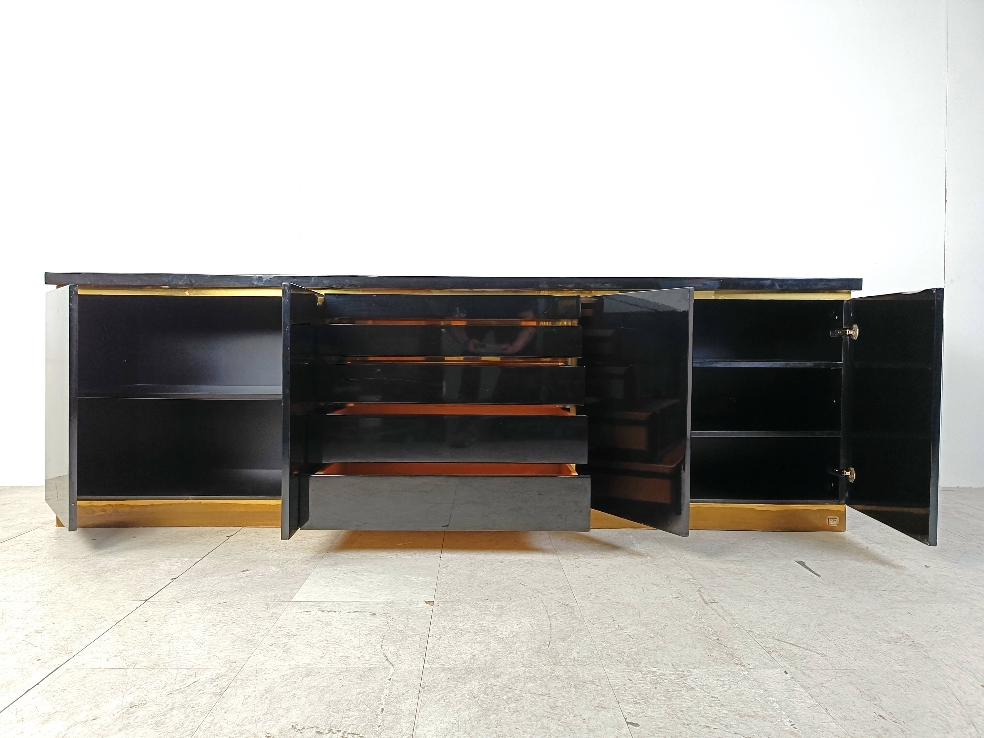 Brass and lacquer sideboard by Jean Claude Mahey, 1970s